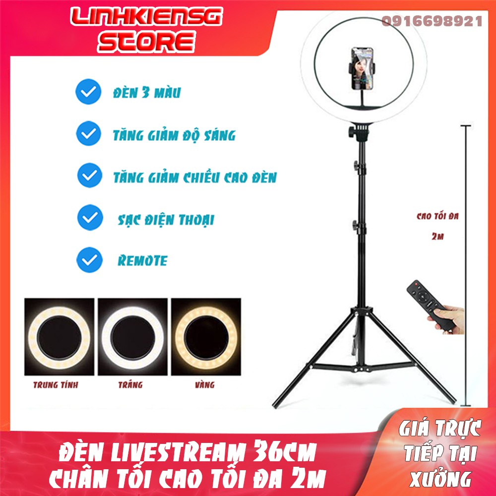 Đèn Live 36CM KT full bộ kèm chân đèn livestream nhiều máy make up spa trang điểm