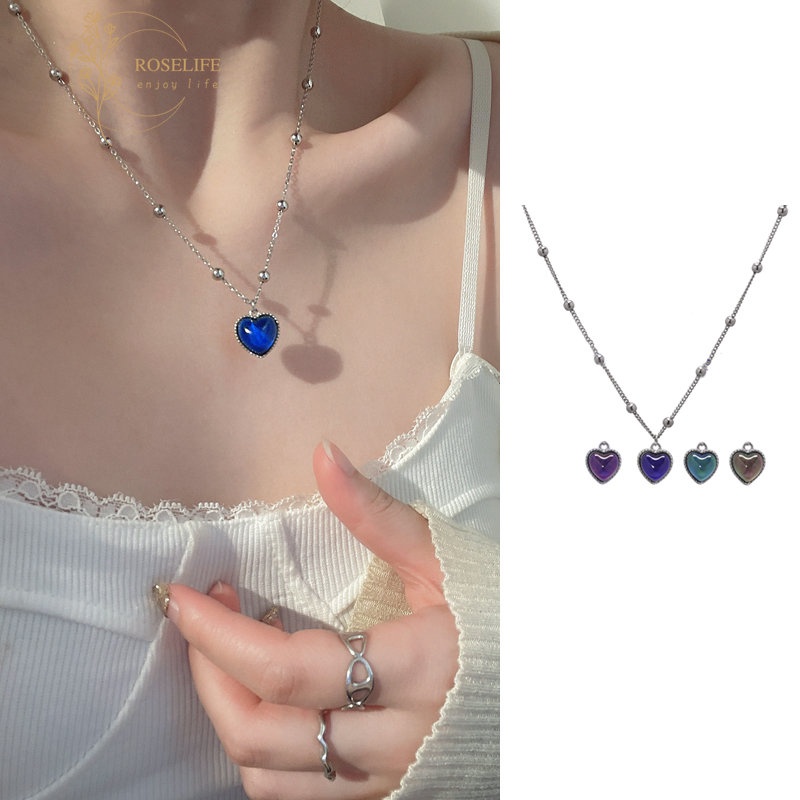 Vòng cổ Mặt Trái Tim Đính Đá Cảm Biến Nhiệt Độ Thay Đổi Màu Sắc Thời Trang Cho Nữ