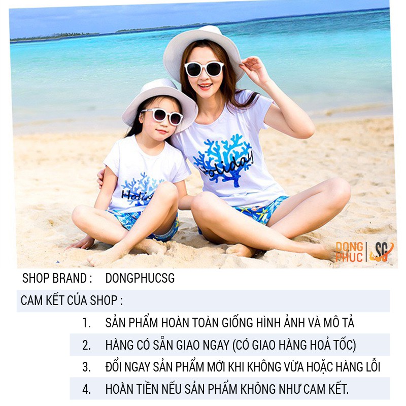 Áo thun gia đình Holiday đồ đồng phục gia đình 3/4/5 người thun cotton dày dặn màu trắng GD336T DONGPHUCSG