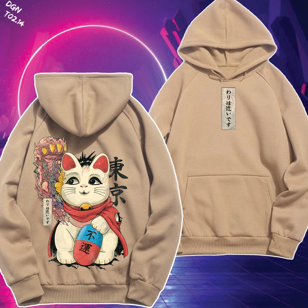 Hoodie nỉ bông phong cách nhật bản, áo mèo thần tài đẹp nhất TO2.14