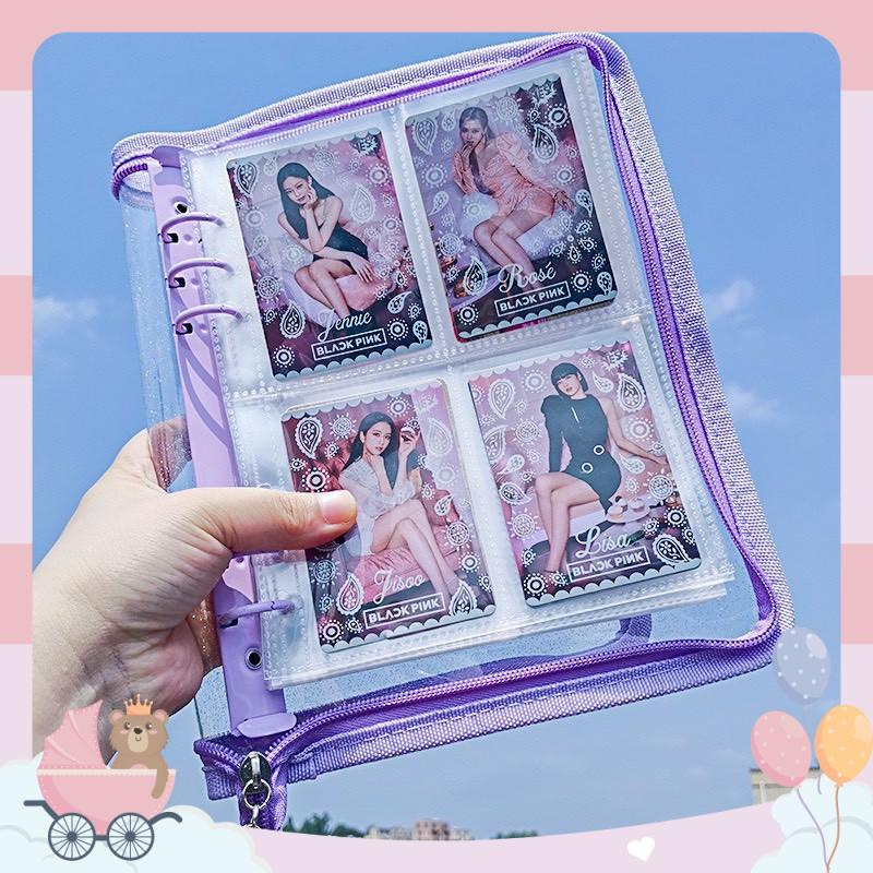 Binder A5, bìa sổ còng  kim tuyến có khoá kéo decor sổ tay, đựng card (F2B)