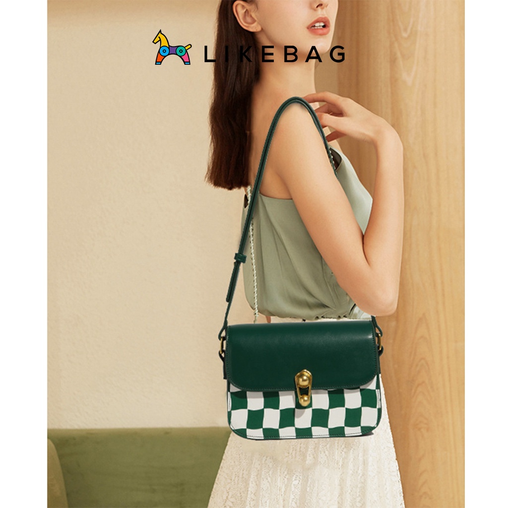 Túi xách nữ đeo vai LIKEBAG nắp gập họa tiết caro dáng chữ nhật 221XK6868-2 - LIBAGI