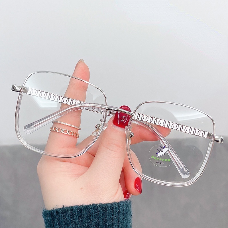 Mắt Kính Gọng Vuông Kim Loại Chống Ánh Sáng Xanh Thời Trang Hàn Quốc Cho Nữ