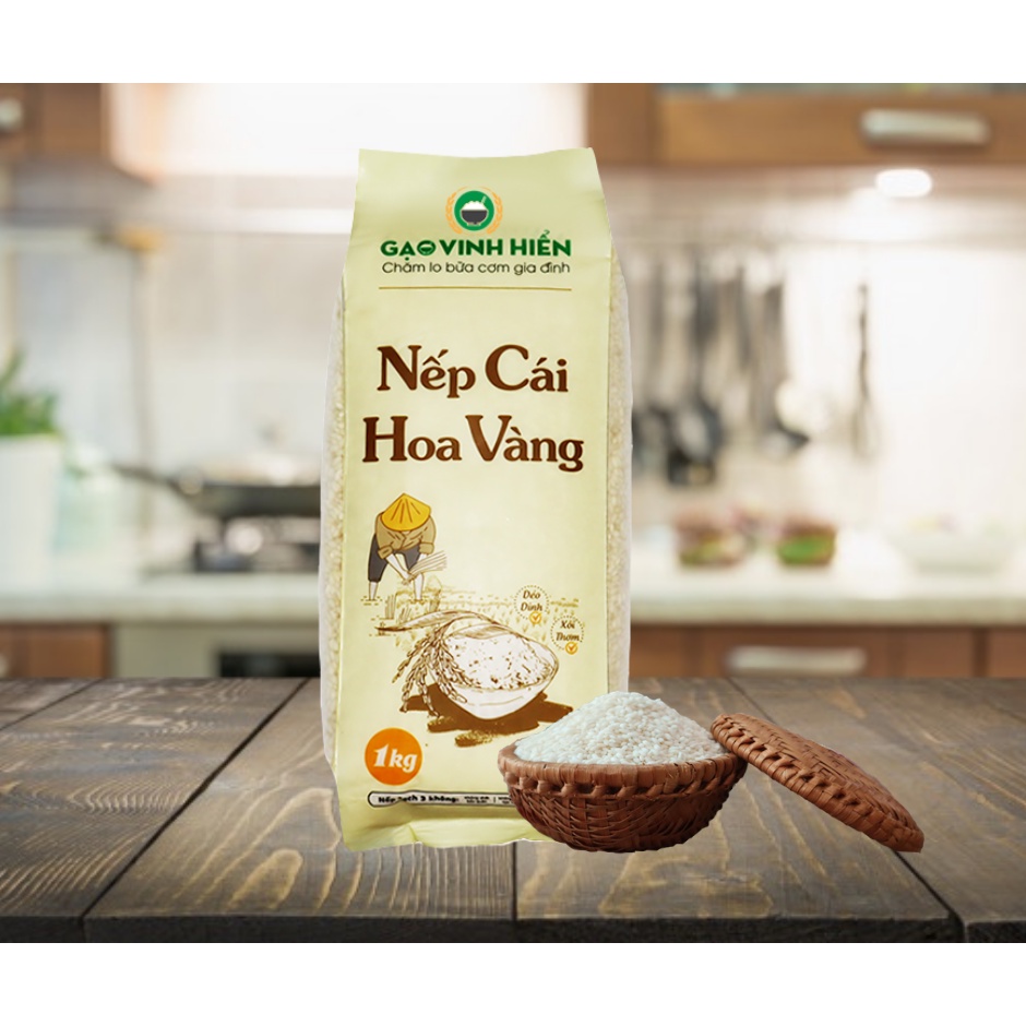 Gạo nếp cái hoa vàng túi 1kg- Nếp sạch 3 KHÔNG