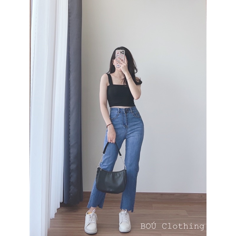 Quần jean nữ xanh cắt gấu 2401 (Ảnh thật)