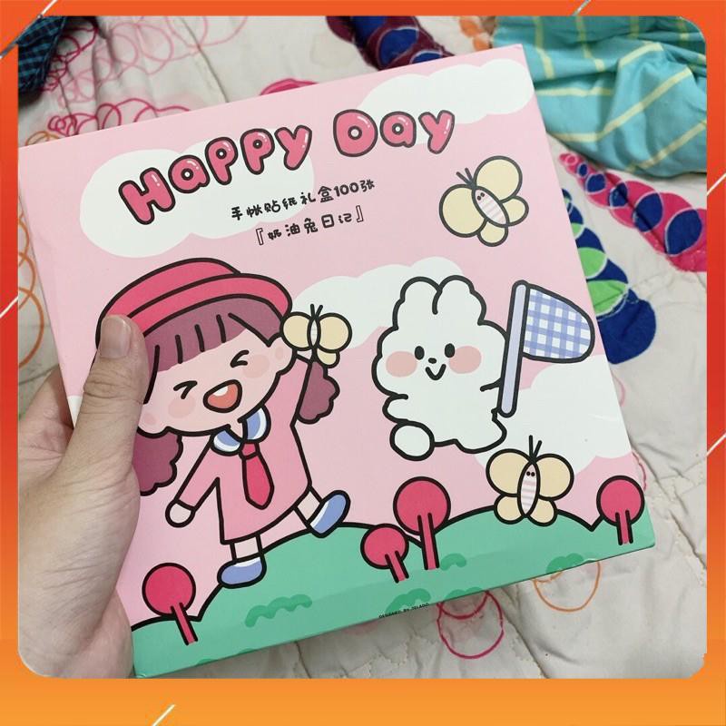 Hộp STICKER nhiều hình kute cho bé BỘ 1000 STICKER TELADO CÔ GÁI VÀ BÉ THỎ Lucio store