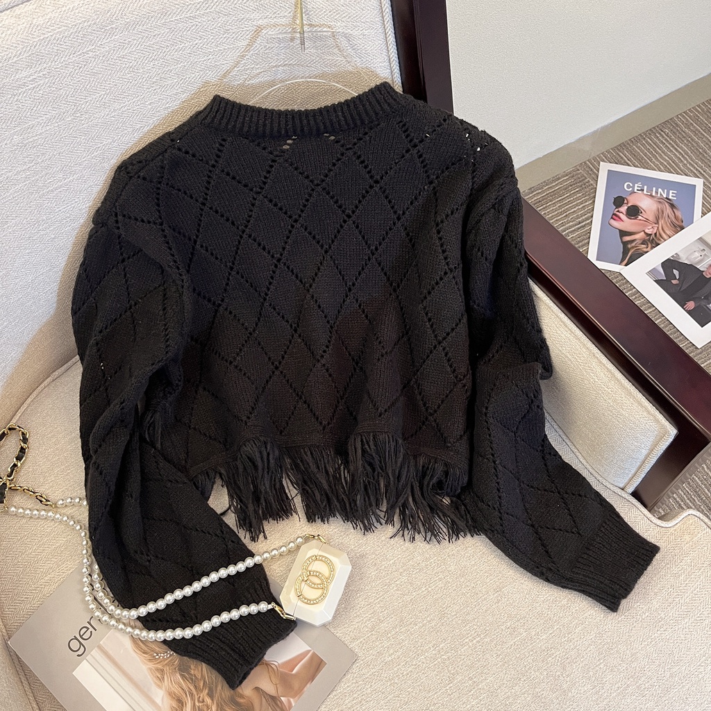 NUZIRO  Áo khoác cardigan  len dệt kim mềm mại phối tua rua phong cách Hàn Quốc thời trang dành cho nữ