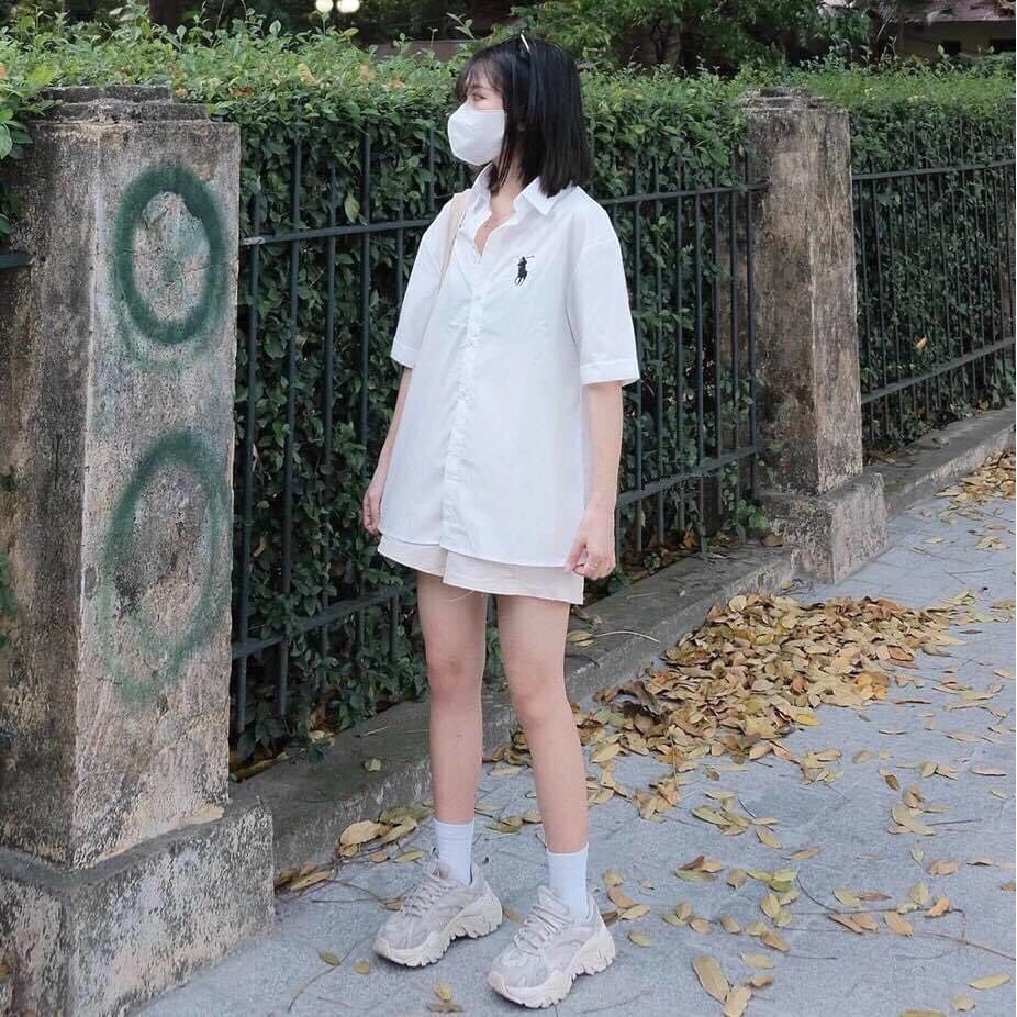 Áo Sơ Mi Kẻ Golf Tay Lỡ PEONYB Nữ [FREESHIP]  Thun polo form rộng thêu hình sọc màu XANH | TRẮNG cá tính Ulzzang