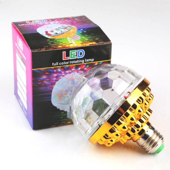 Đèn LED xoay 7 màu, đèn vũ trường mini kèm đuôi cắm điện có công tắc