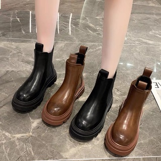 Boots nữ ulzzang cổ ngắn phối chun đế cao 5cm da trơn