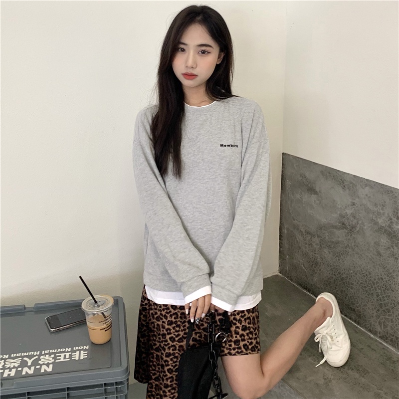 SUXI Áo Sweater Thể Thao Tay Dài Cổ Tròn Màu Sắc Đơn Giản Cho Nữ