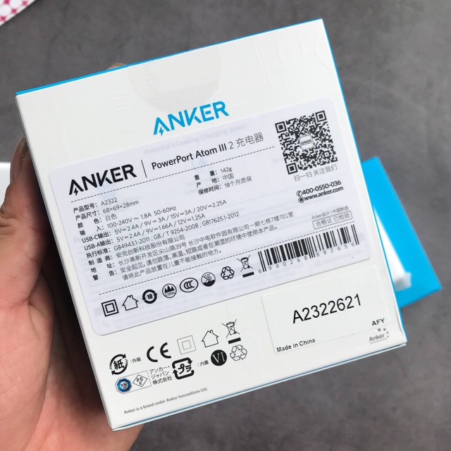 Sạc Anker PowerPort Atom III 60w 2 Cổng A2322 - Bảo Hành 18T