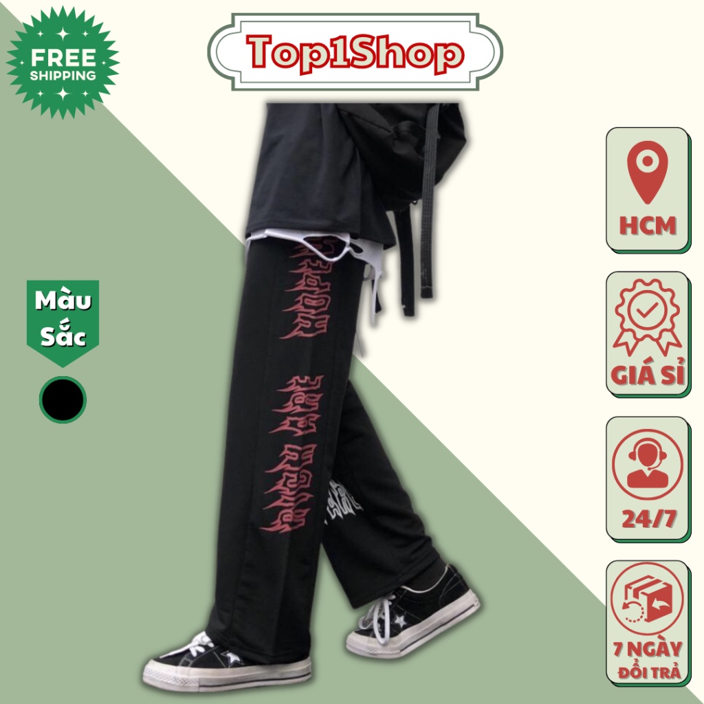 Quần ống rộng suông chữ thập Unisex chất nỉ cao cấp thời trang Top1shop phong cách siêu ngầu