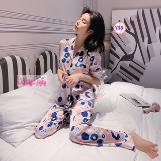 Pijama Lụa Hoa Dài Tay Cao Cấp Y37