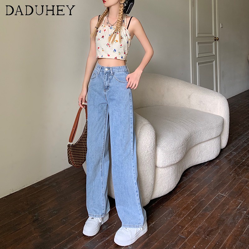 Quần jean dài daduhey ống đứng mỏng rộng eo cao phong cách Hàn Quốc mới retro cho nữ