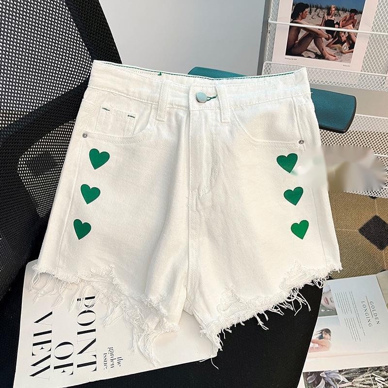 Quần Short Denim Lưng Cao Dáng Chữ A Ống Rộng Màu Trắng Tương Phản Thời Trang Mùa Hè Mới Cho Nữ