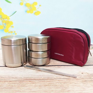 [LOCK&LOCK CHÍNH HÃNG] 🔥 Bộ hộp cơm giữ nhiệt Lock&Lock thép không gỉ LHC8015 kèm đũa và túi giữ nhiệt