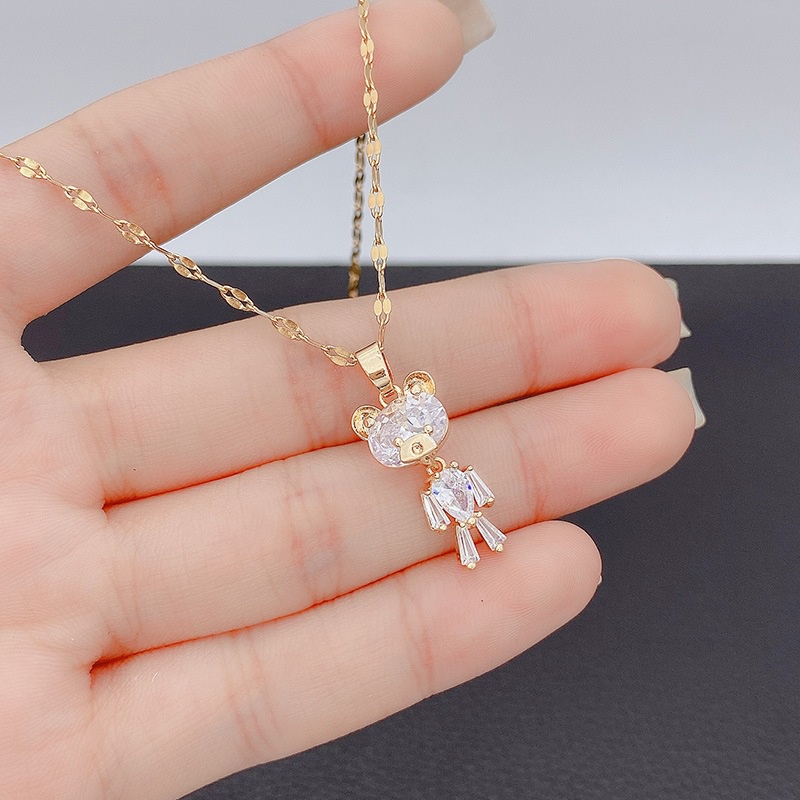 Vòng cổ Mạ Vàng 18k Mặt Gấu Đính Đá Pha Lê Thời Trang Cho Nữ