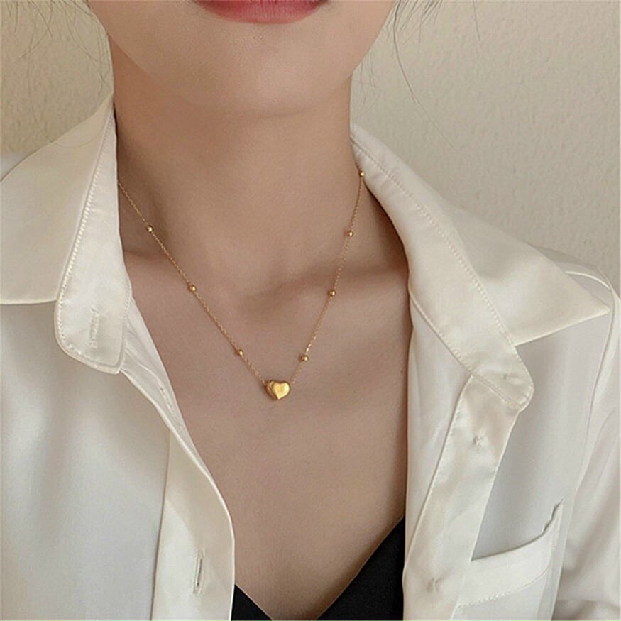 ❤️𝑯𝒂̀𝒏𝒈 𝒔𝒂̆̃𝒏❤️ Vòng Cổ Nữ Titan Hình Trái Tim Xi Không Rỉ, Dây Chuyền Mạ Vàng Phong Cách Hàn Quốc Nhẹ Nhàng, Trẻ Trung