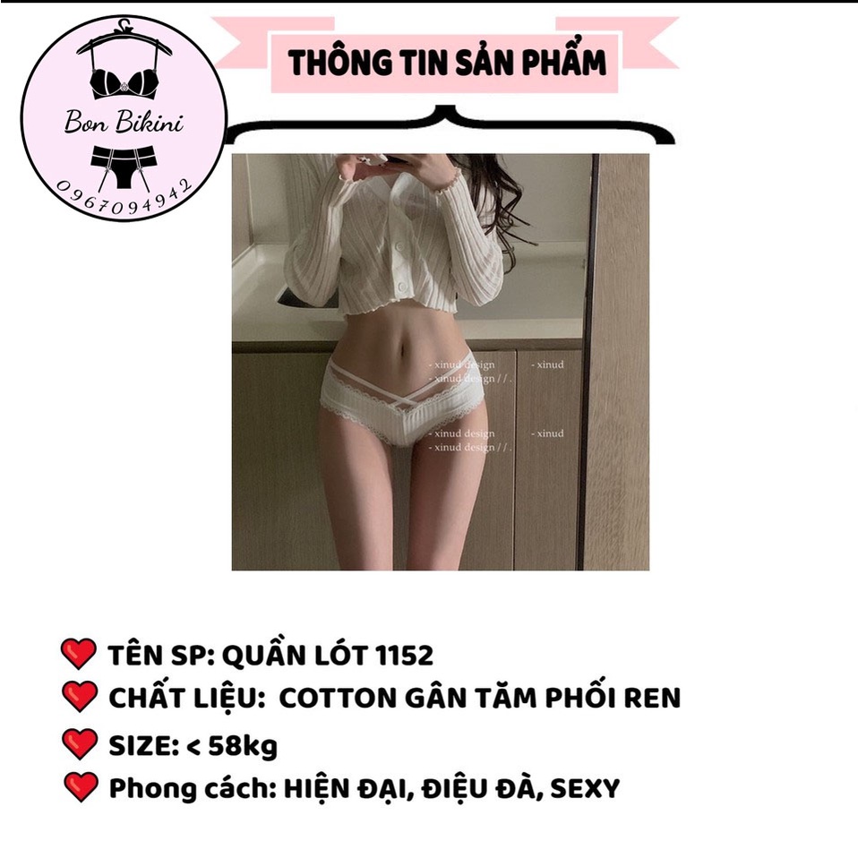 Quần Lót Nữ COTTON viền ren Sexy gân tăm 2 dây đan chéo quyến rũ mẫu 1152