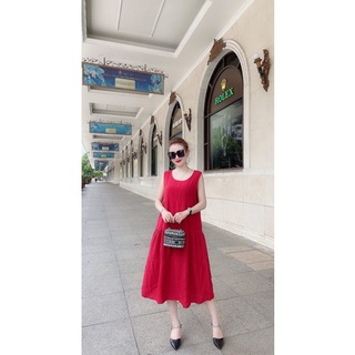 Váy lanh màu sát nách chất lanh thái siêu mát