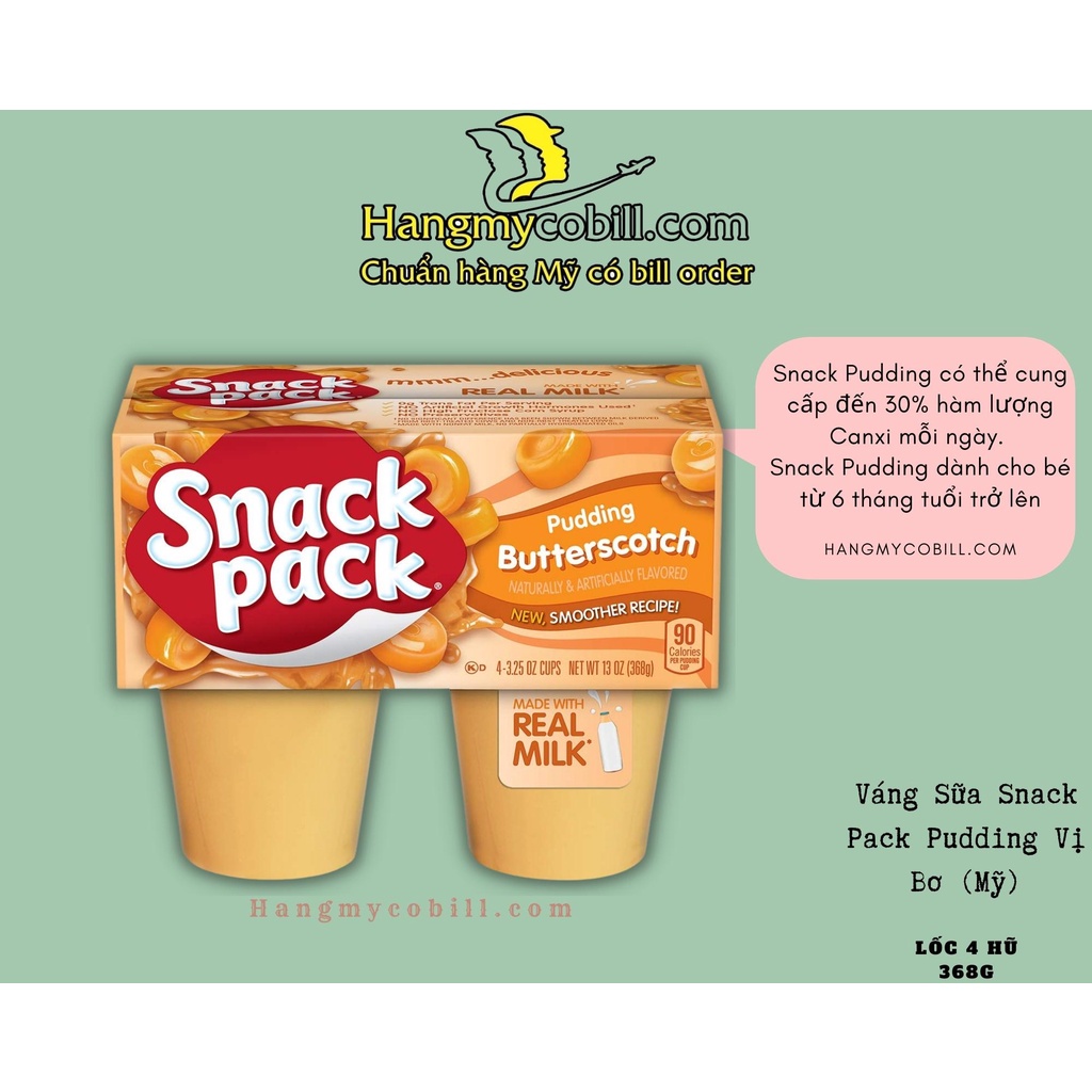 (có bill nhập) Lốc 4 hũ Váng sữa Snack Pack - 368g