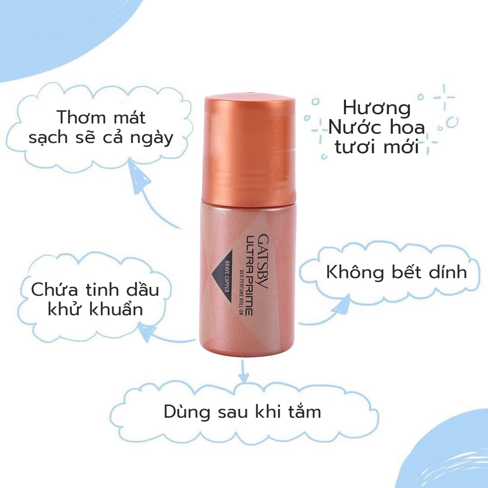 Lăn khử ngăn mùi nách hương nước hoa cho nam Gatsby Ultra Prime Deo Roll-on Perfume Brave Cooper chai 40ml chính hãng