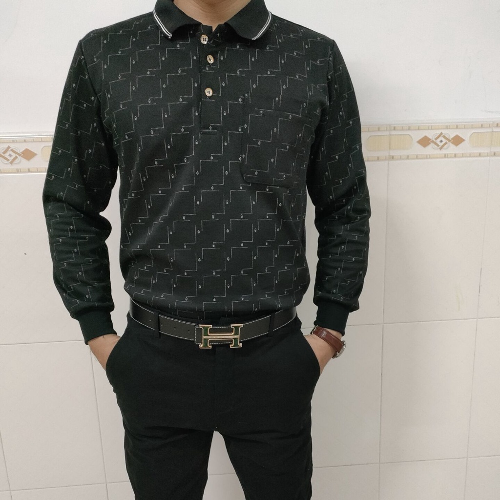 Áo polo Tay Dài Dáng Rộng Phối Túi Thời Trang Mùa Thu Cho Nam Trung Niên