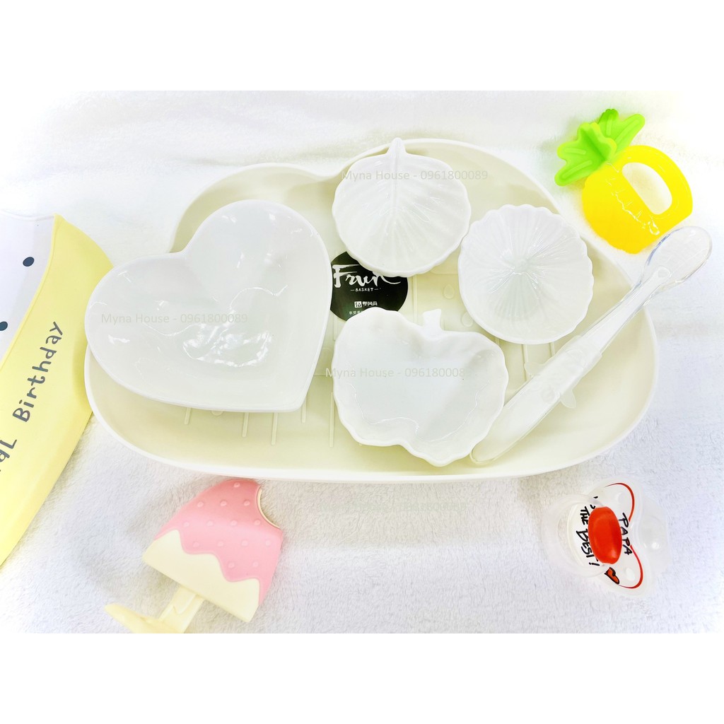 Combo 5 món khay ,thìa , bát sứ ăn dặm cho bé siêu cute màu trắng - nhiều mẫu