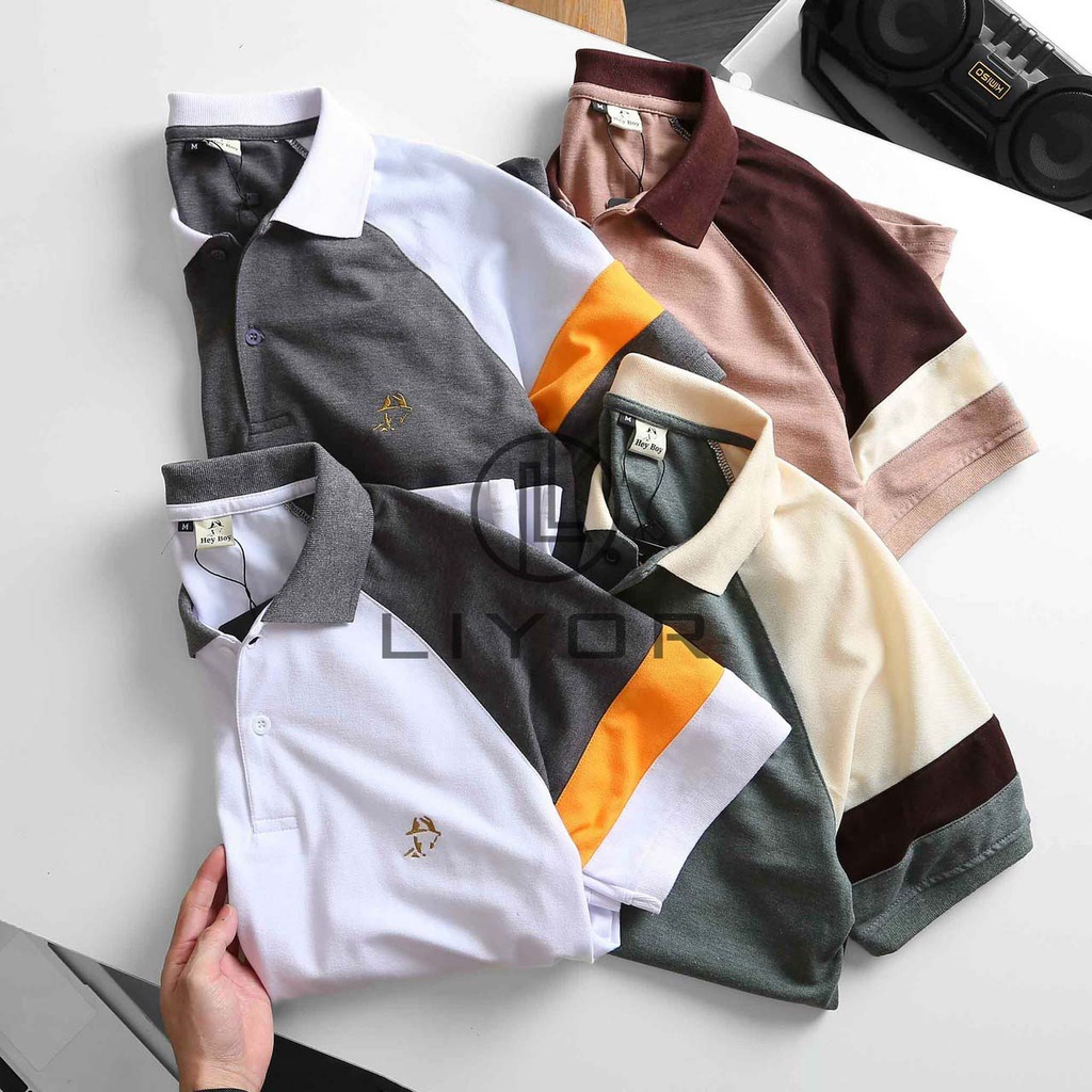 Áo thun nam có cổ áo polo cao cấp thêu hình độc đáo kết hợp cùng phối màu thời trang Liyor - ACB4068