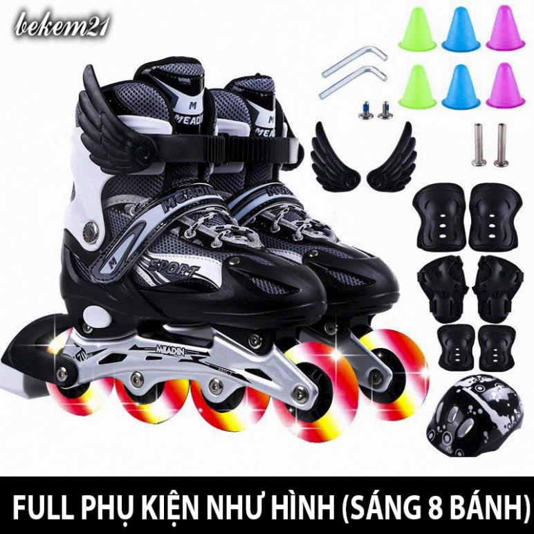 [CAO CẤP]Giày Patin trẻ em Sport 2 lớp flash 8 bánh phát sáng,khung hợp kim, tặng FULL 20 món bảo hộ và phụ kiện