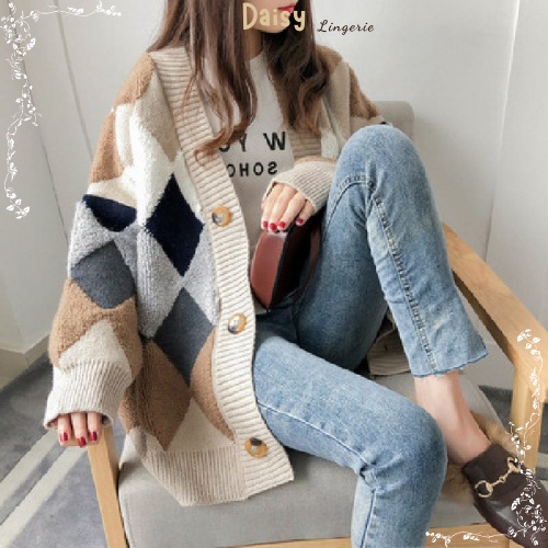 [SP Tốt,Hỏa Tốc] Áo Khoác Cardigan Len Caro Áo Len Dài Tay Form Rộng Phong Cách Basic - Mã AOL018