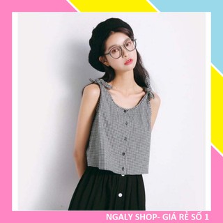 Áo 2 Dây Kẻ Caro Dáng Babydoll đẹp Vải Thô Có Ảnh Thật 🌸 Áo Babydoll 2 Dây buộc ulzzang FREESHIP dây buộc bản to