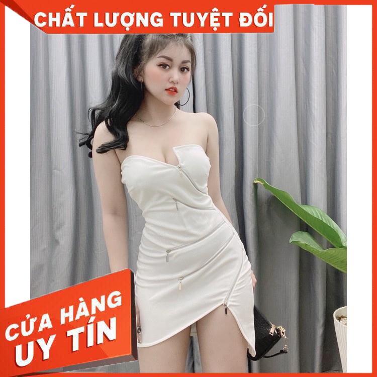 ✔️hienphamstore✔️ Đầm cúp phối dây kéo sexy, đầm body dây kéo cúp ngực, màu trắng đen - DN7278