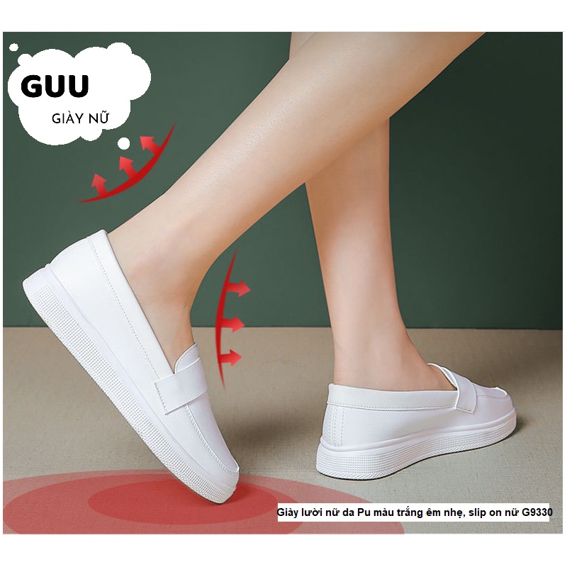 Giày lười nữ da Pu màu trắng êm nhẹ, slip on nữ , white shoes G9330