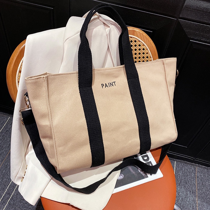 Túi Xách Canvas Cỡ Lớn Họa Tiết Kẻ Sọc Đơn Giản Thời Trang Công Sở Cho Nữ