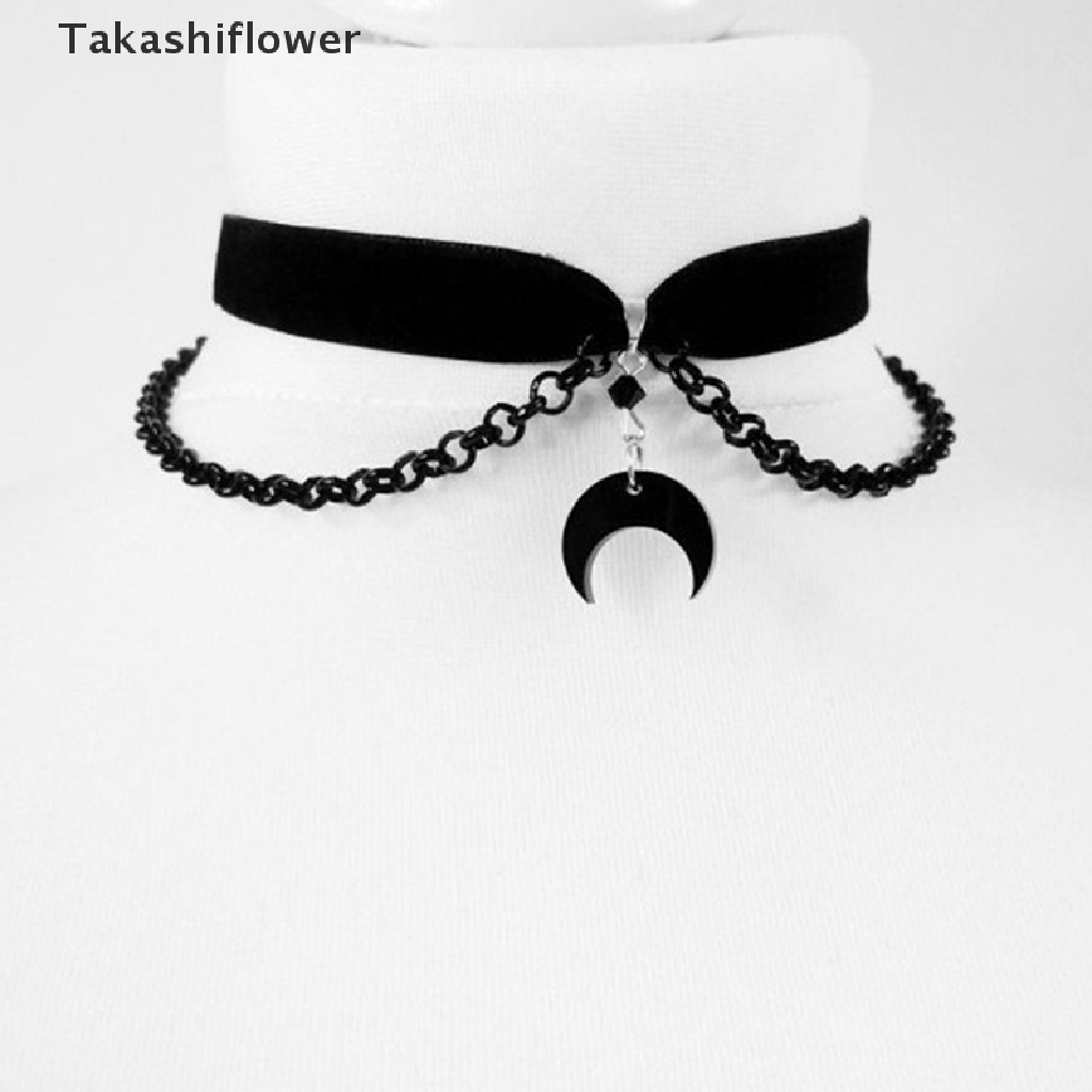 (Takashiflower) Vòng Cổ Nhung Đen Mặt Trăng Phong Cách Gothic Thời Trang Cho Nữ