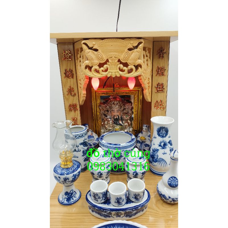 Bộ đồ thờ men lam 36cm