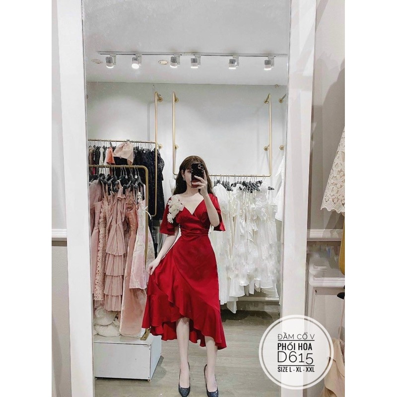 Bigsize Đầm cổ V phối hoa D615