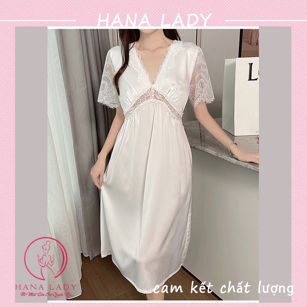 Váy ngủ lụa siêu sang - Đầm Ngủ mặc nhà phối ren cao cấp Hana Lady VN452