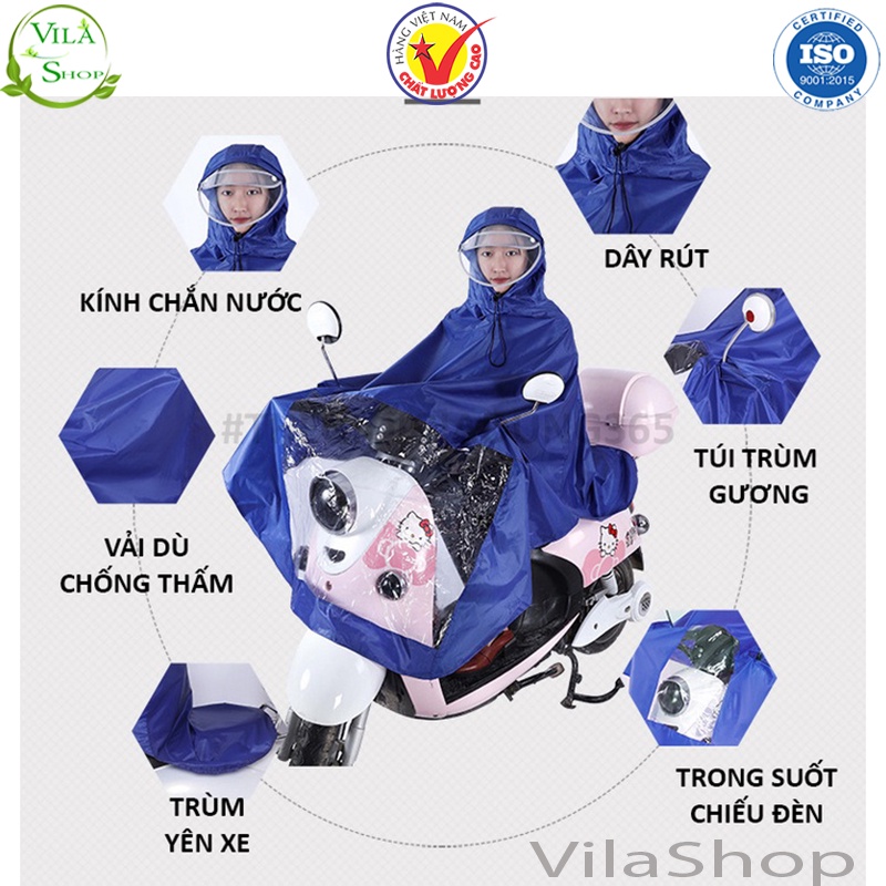 Áo Mưa Có Kính Chắn Nước Che Mặt Cánh Dơi Chống Thấm, Áo Mưa 2 Người Có Túi Chùm Gương Chiếu Hậu Phản Quang Tiện Lợi