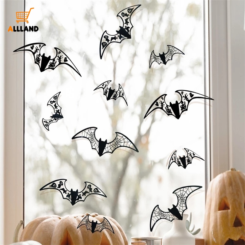 Set 12 Sticker Dán Tường Hình Dơi 3D Màu Đen Trang Trí Halloween