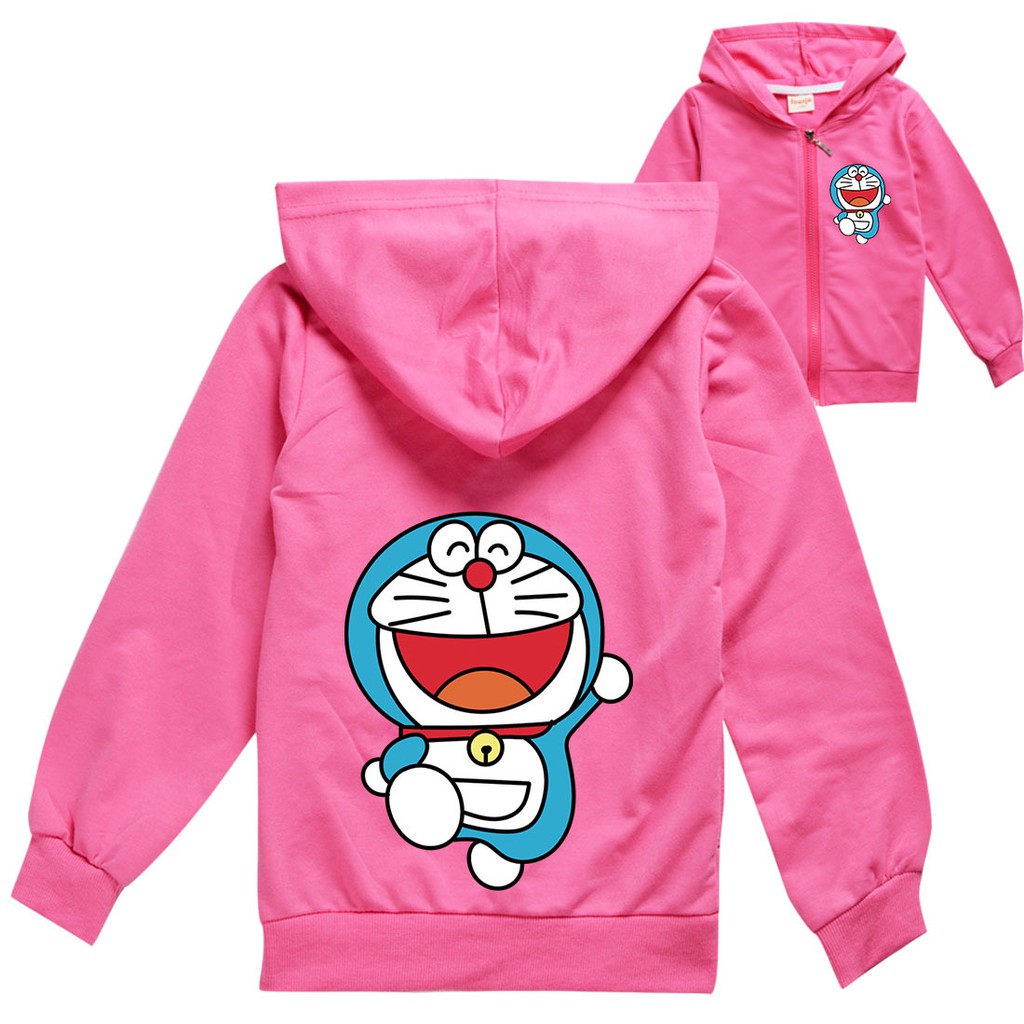 Doraemon Áo Khoác Tay Dài Chất Liệu 100% Cotton Kích Thước 100cm ~ 170cm Có Khóa Kéo Họa Tiết Hoạt Hình Cho Bé Trai Và Gái
