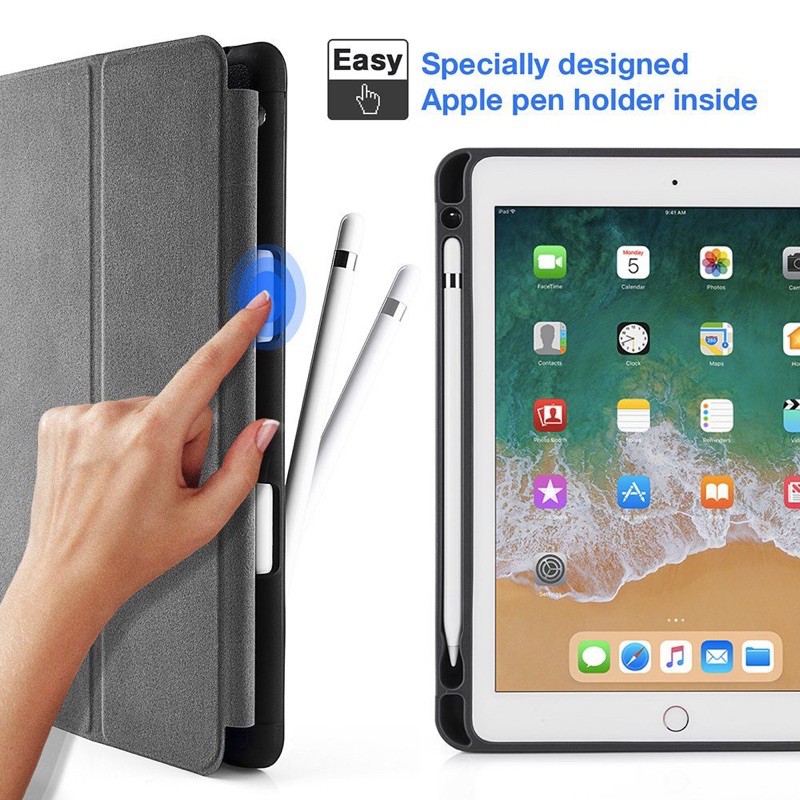 BAO DA TOMTOC (USA) SMART COVER SLIM WITH PEN HOLDER FOR IPAD 9.7 INCH 2018 (IPAD GEN 5) BLACK