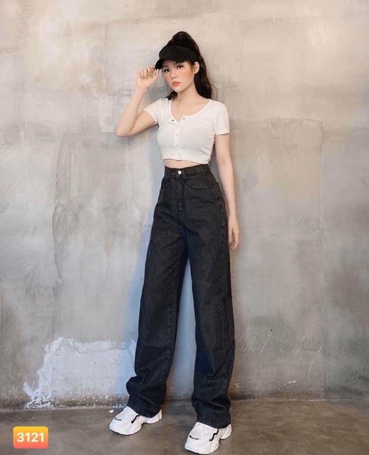 QUẦN JEANS ỐNG SUÔNG CẠP CAO