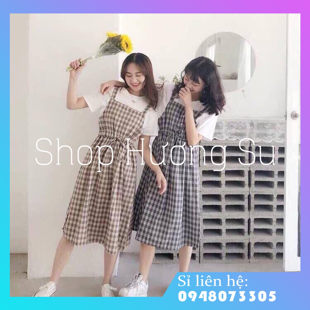 Váy Yếm Kẻ Sọc thắt dây nơ Đáng Yêu-HươngSu-(Y001)