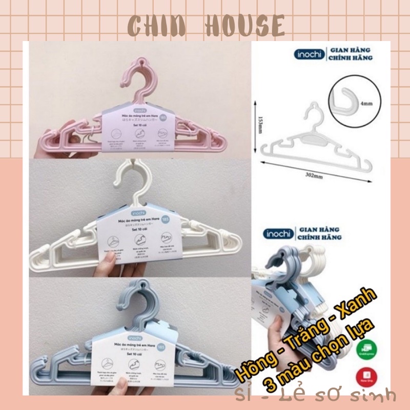 SET 10 MÓC ÁO TRẺ EM INOCHI, MÓC TREO QUẦN ÁO TRẺ EM - TRẺ SƠ SINH (sỉ inbox)