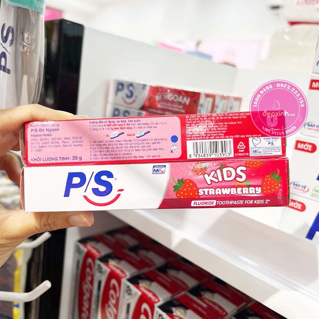 Kem đánh răng cho bé trên 2 tuổi PS Bé Ngoan Hương Dâu Thơm Mát 35g