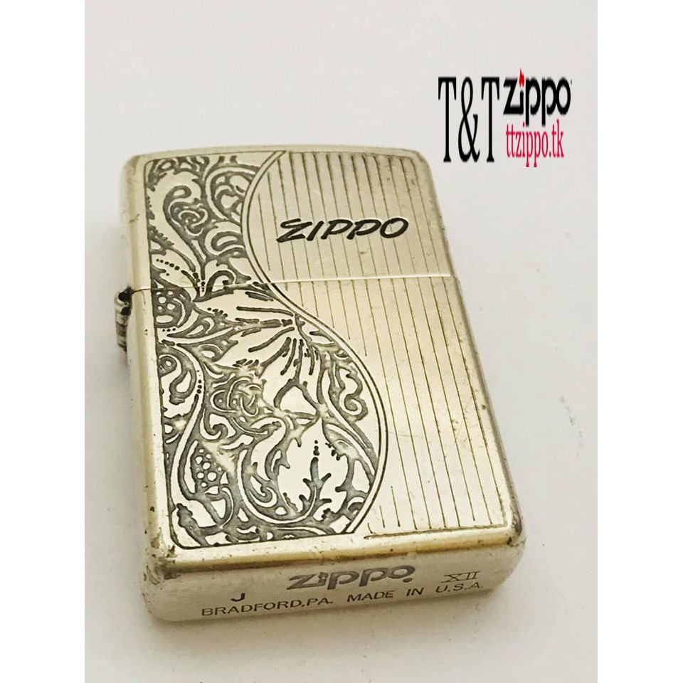 Bật lửa Zippo 1996 mạ bạc khắc hoa văn đẹp (đã qua sử dụng)