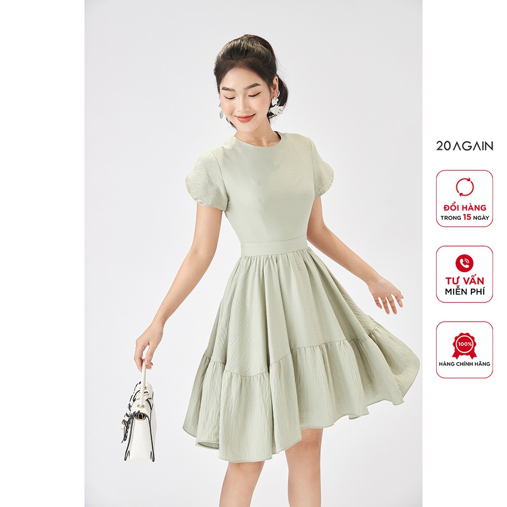 Váy xòe tay nụ hồng 20AGAIN, đầm nhún bèo dịu dàng thanh lịch DEA1851 | BigBuy360 - bigbuy360.vn